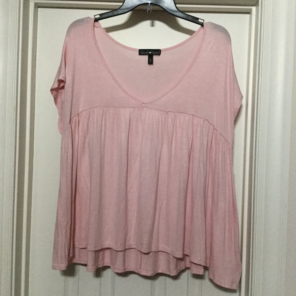 Derek Heart Light Pink V-Neck Short Sleeve Babydoll Top